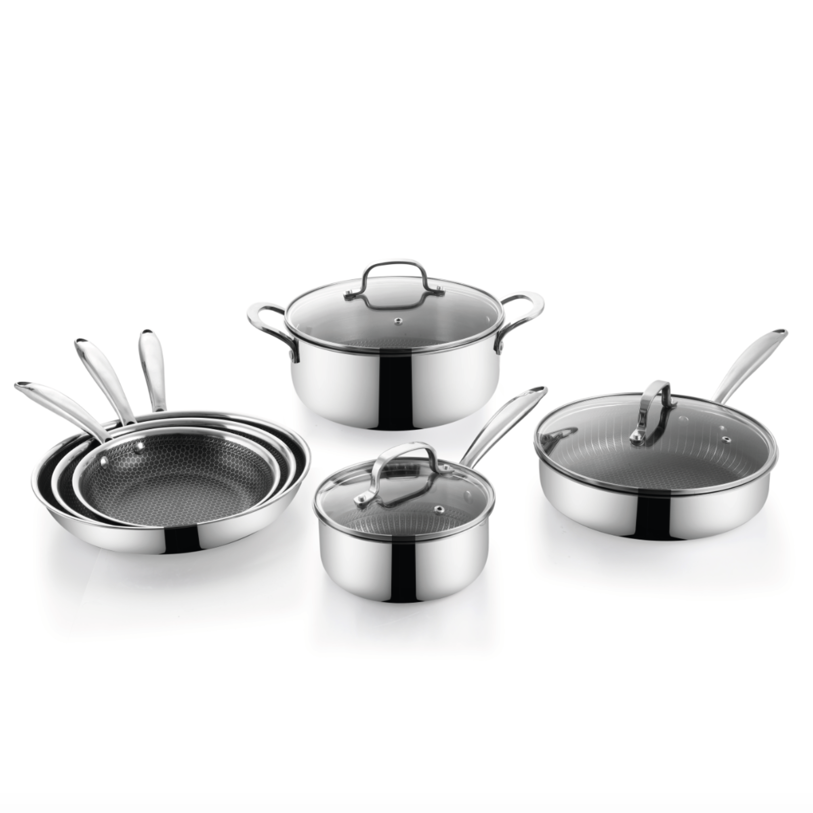 Batterie de Cuisine 9 Pièces en Inox 18/10 - Sans PFAS - Structure nid d'abeille Triple couche - Napoléon Impérial