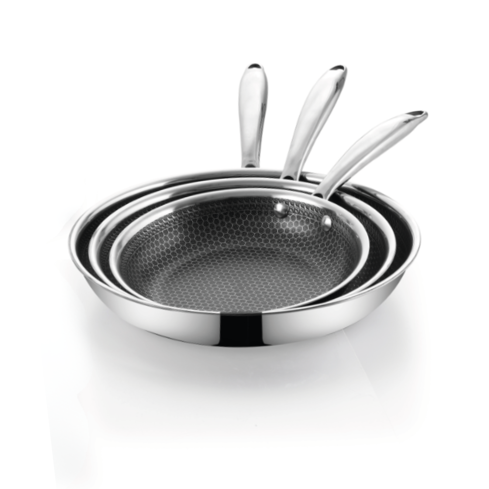 Batterie de 3 Poêles en Inox 18/10 - Sans PFAS - Structure nid d'abeille Triple couche - Napoléon Impérial