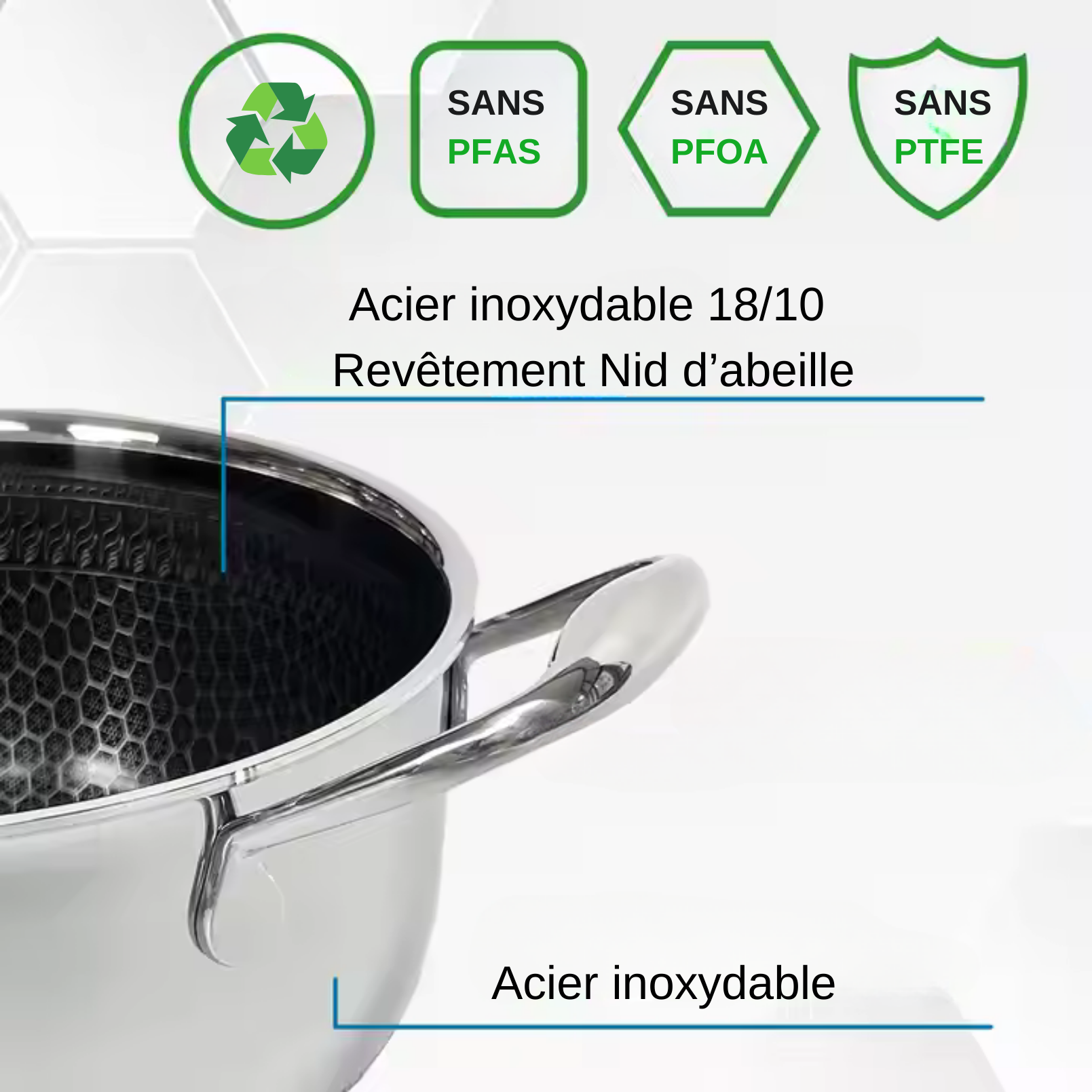 Batterie de 3 Casseroles en Inox 18/10 - Sans PFAS - Structure nid d'abeille Triple couche - Napoléon Impérial - AP00104