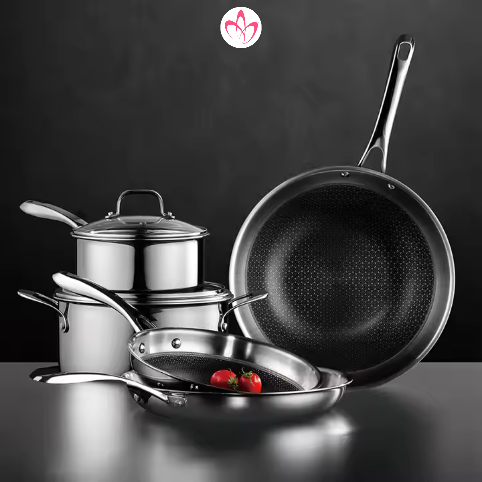 WOK 32 cm Inox 18/10 triply structure nid d'abeille Sans PFAS NAP00488 - Napoléon Impérial