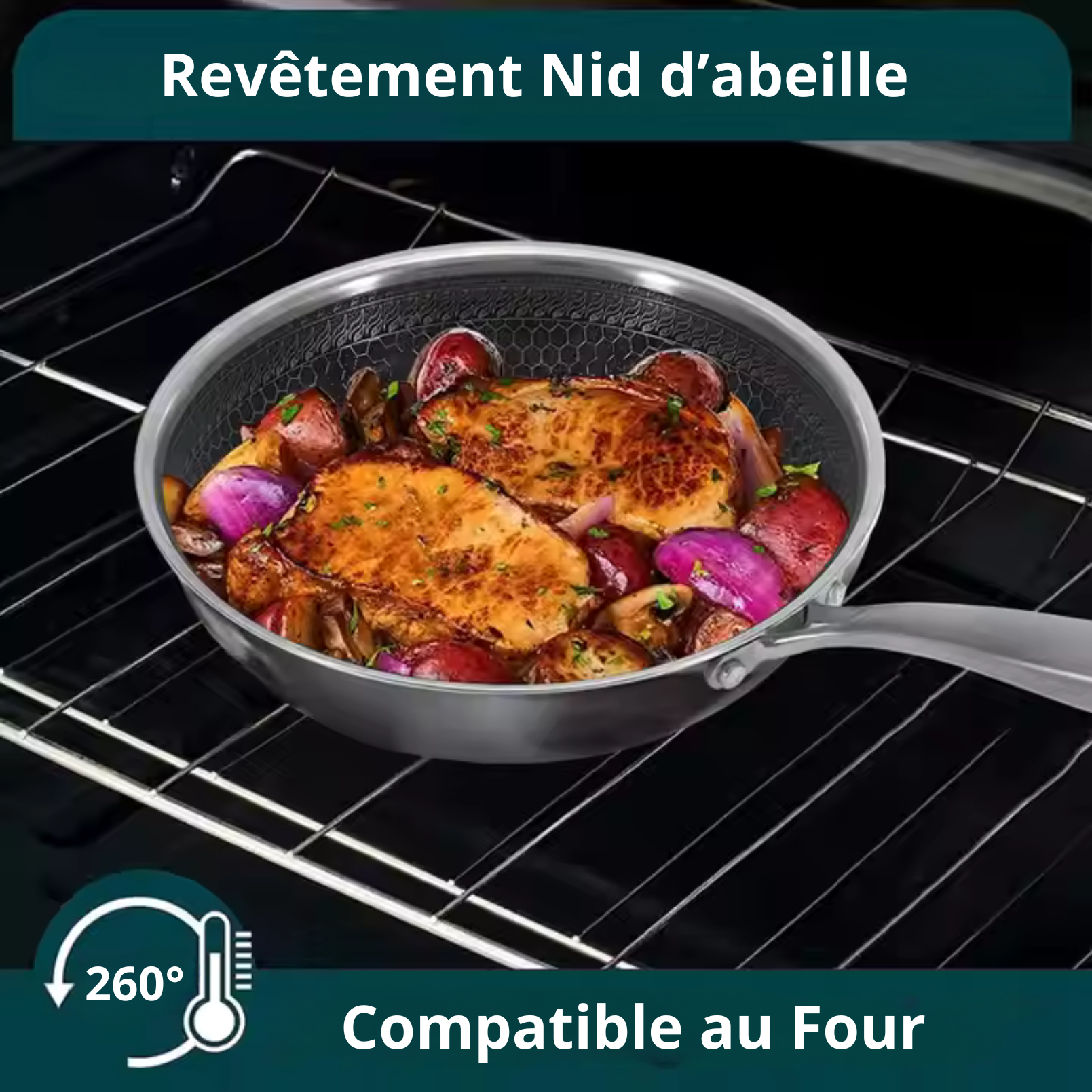 WOK 32 cm Inox 18/10 triply structure nid d'abeille Sans PFAS NAP00488 - Napoléon Impérial