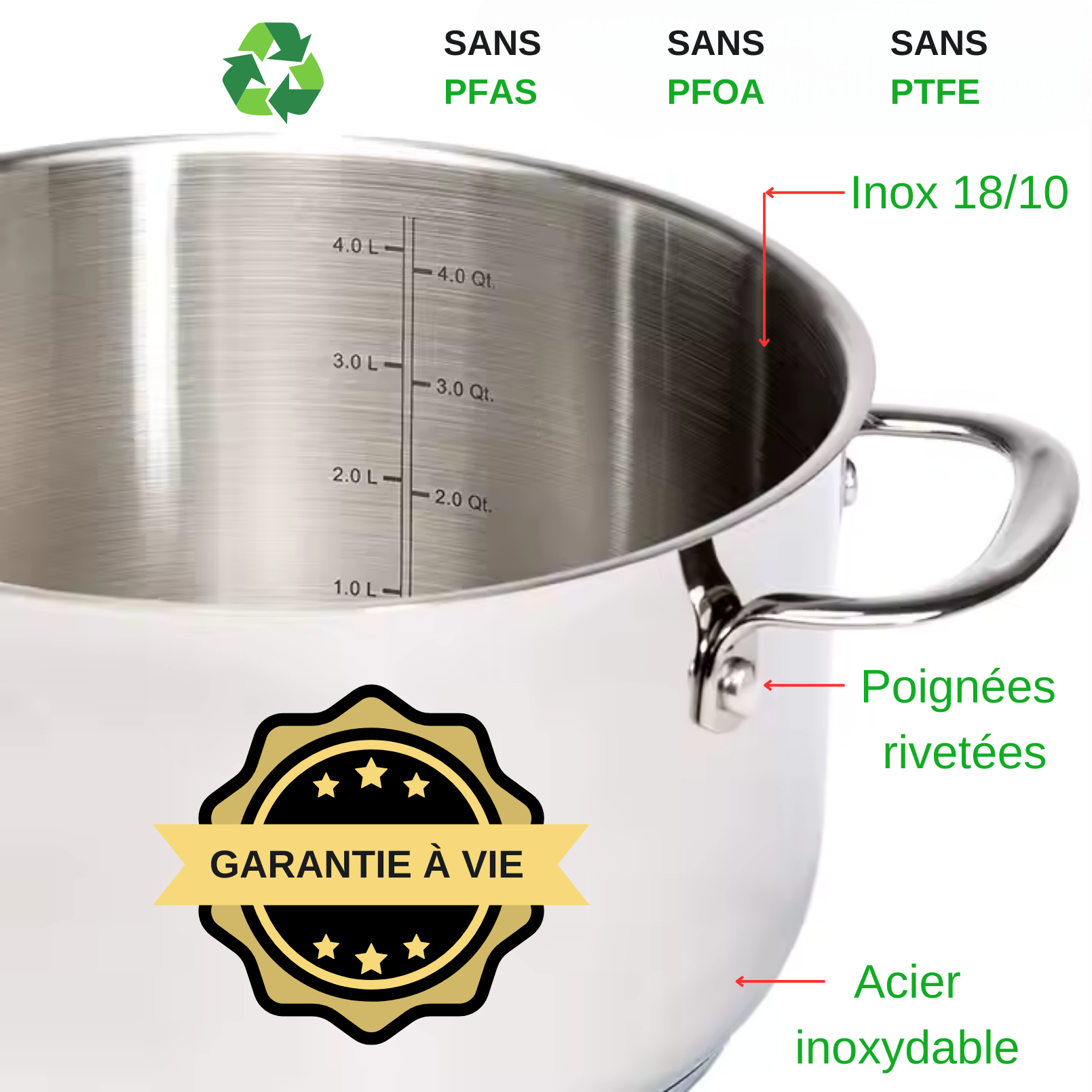 Faitout 28 cm Inox 18/10 Triply Collection La Gamme PRO NAP00397 - Napoléon Impérial