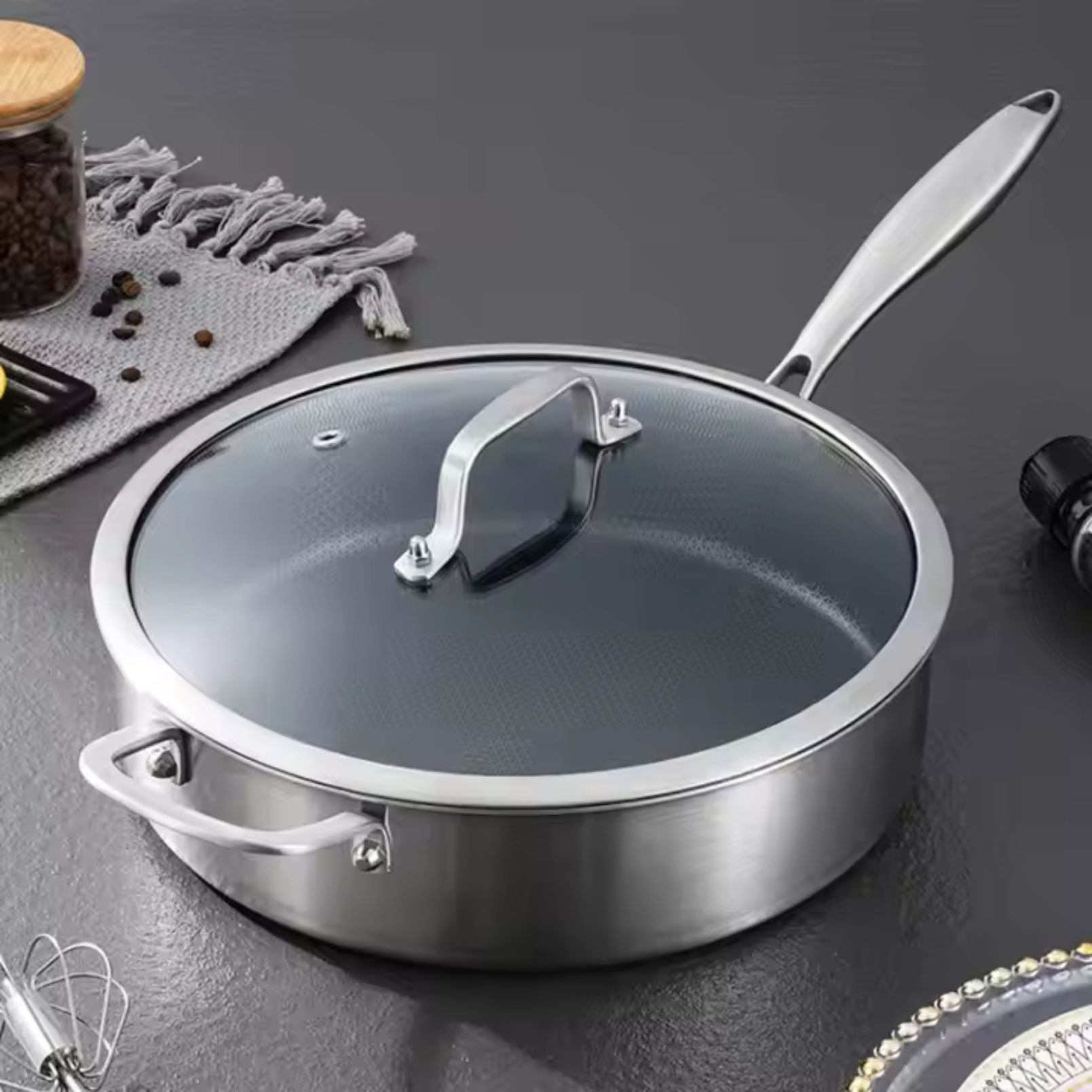 Sauteuse 32 cm Inox 18/10 triply structure nid d'abeille Sans PFAS - Napoléon Impérial