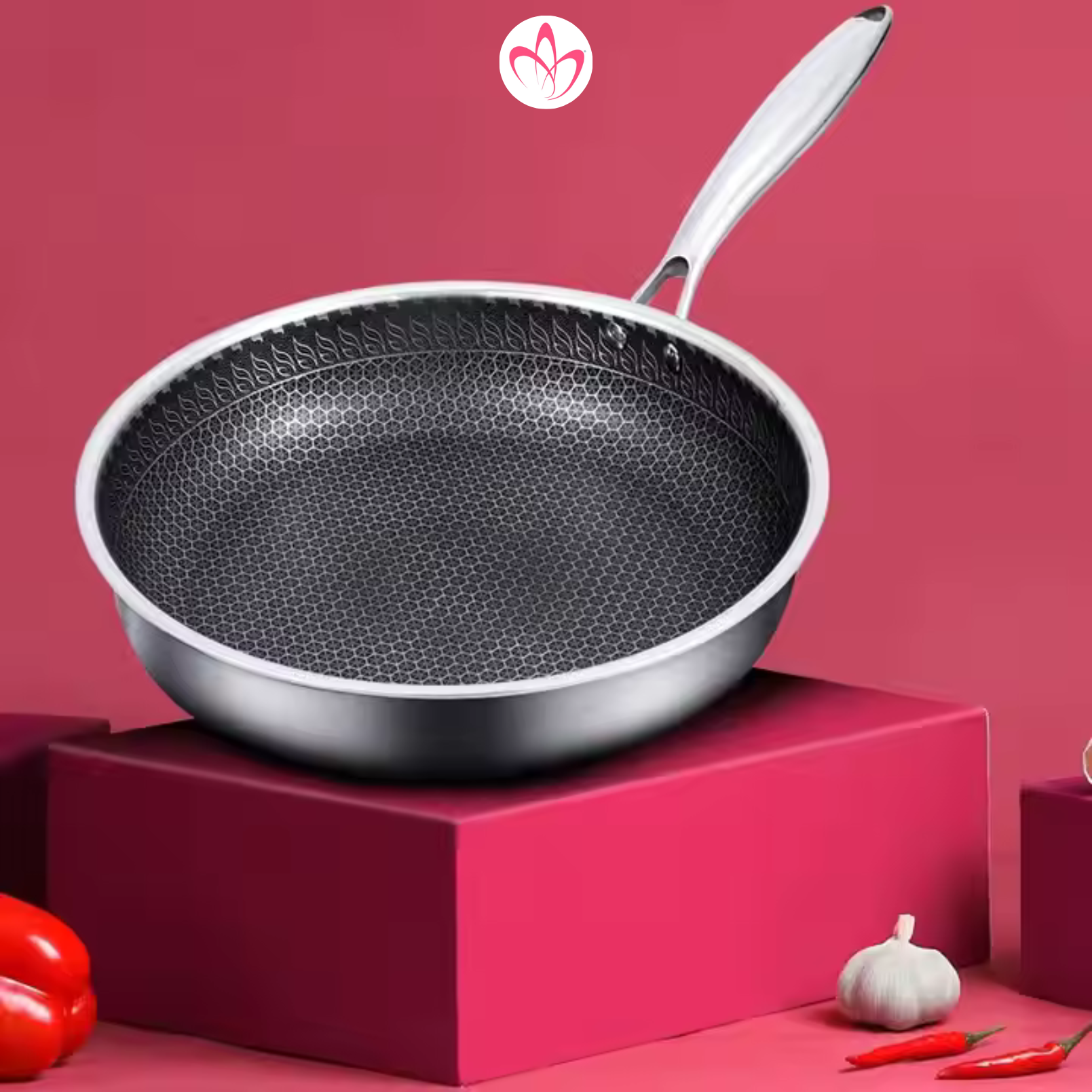 Poêle 32 cm Inox 18/10 triply structure nid d'abeille Sans PFAS - Napoléon Impérial - NAP00489